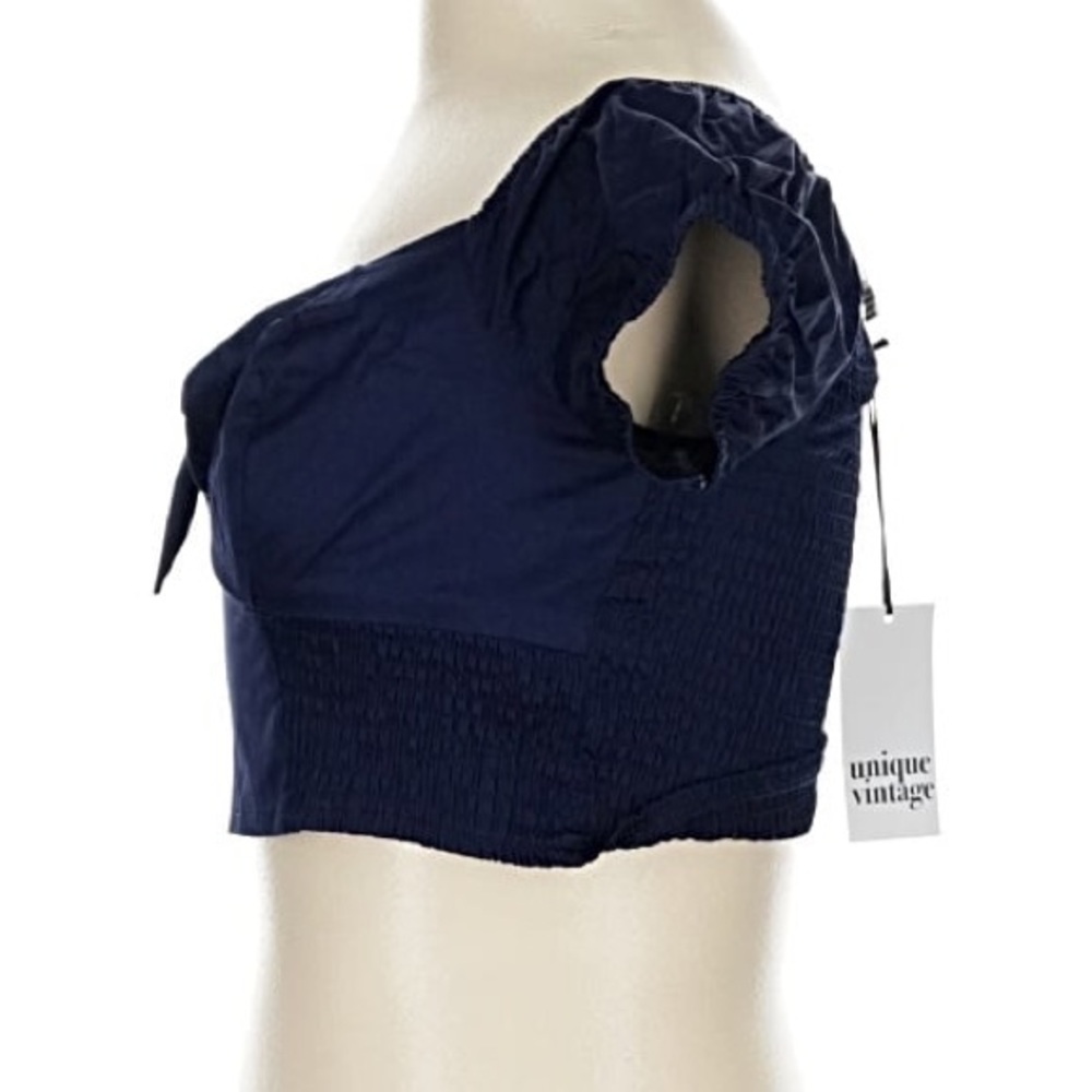 Unique Vintage Smocked Crop Top, Dark Navy, Size Large, NWT ⚓️ - Picture 8 of 12